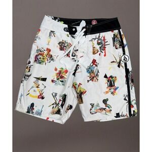 Volcom Master Collage Boardshorts Men's 32 White Graphic‎ Surf Skate